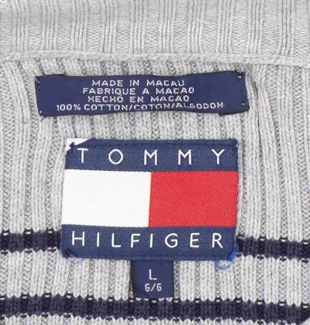 Tommy Hilfiger Men's Grey Striped Pullover Jumper L
