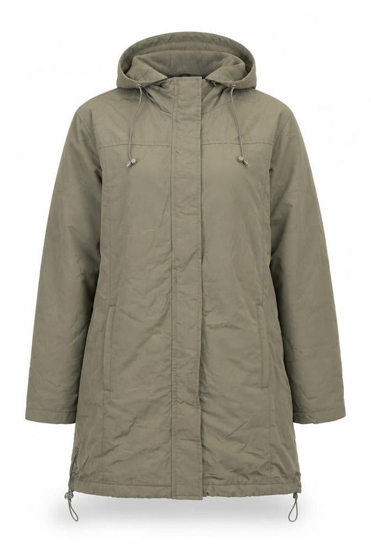 Front view of Nuage Women's Green Hooded Parka Coat, size 14