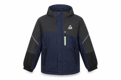 Front view of Gerry boys’ blue black ski jacket m, size 10, winter