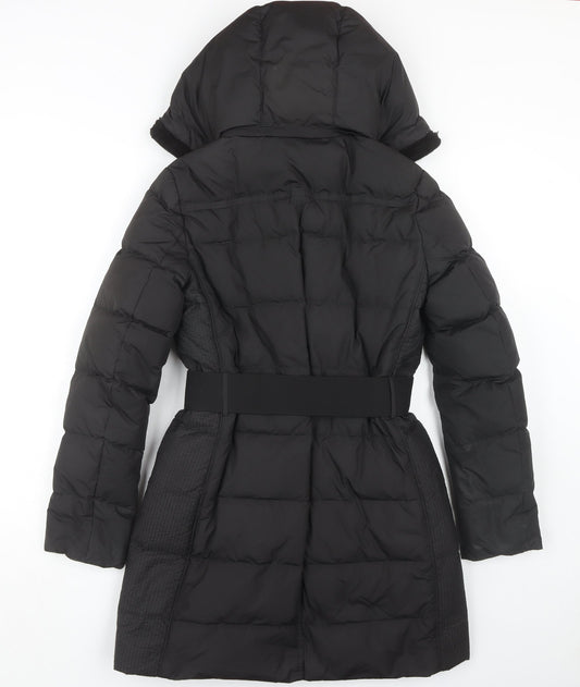 Jaeger Women's Black Puffer Coat Belted Hooded Size 8