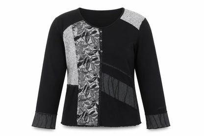 Lewinger Women's Black Floral Patchwork T-Shirt Size 6