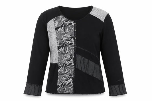 Lewinger Women's Black Floral Patchwork T-Shirt Size 6
