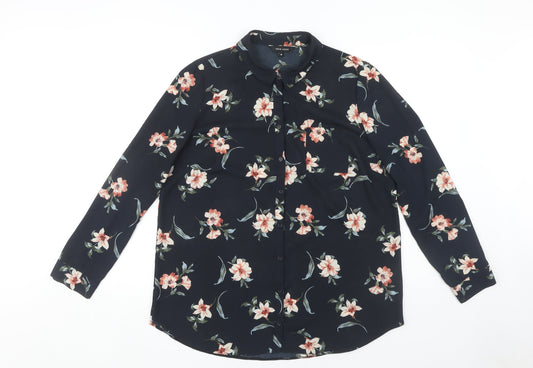 New Look Women's Black Floral Button-Up Shirt UK 16