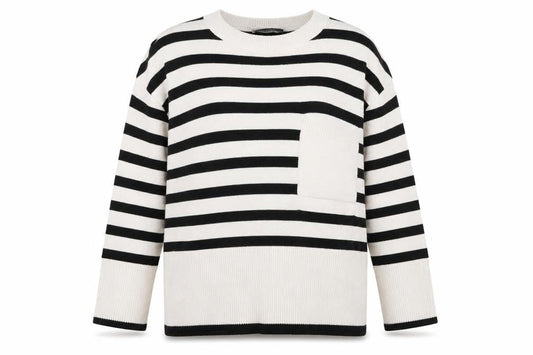 Front view of Oui Women's Striped Knit Jumper, size 16, Black/White