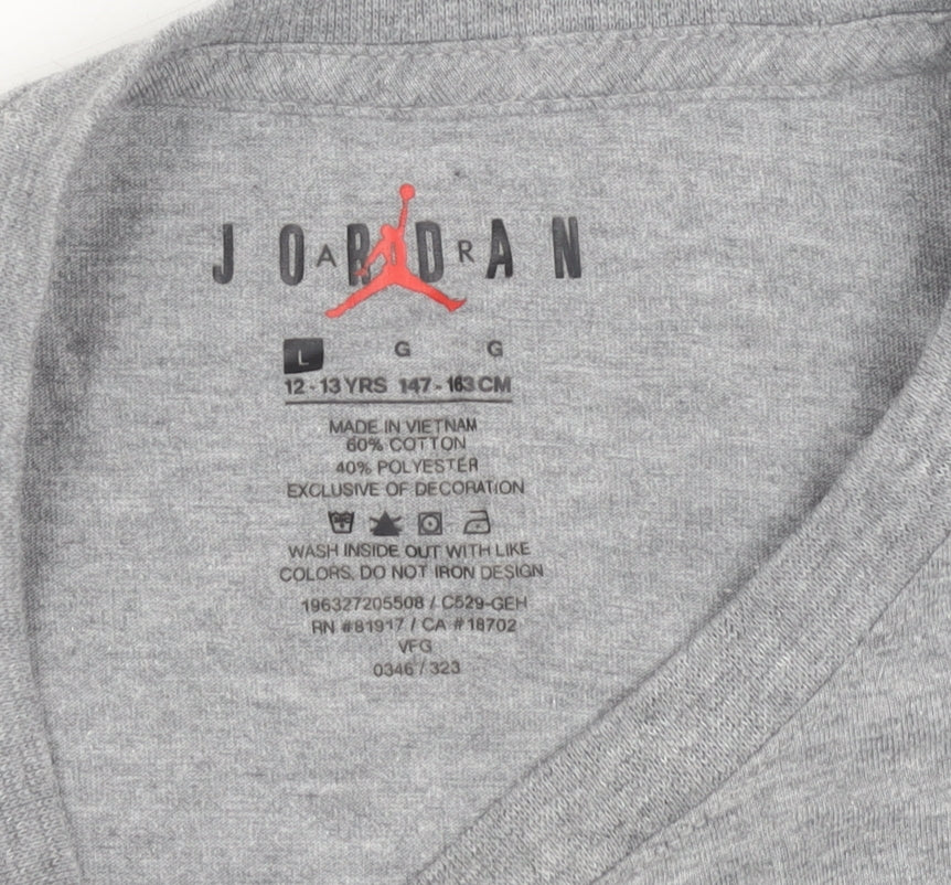 Jordan Boys Grey T-Shirt, Size L, Graphic Sports Tee