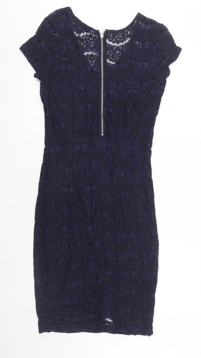 Minus Women's Blue Sheath Lace Dress Size 10 Short Sleeve