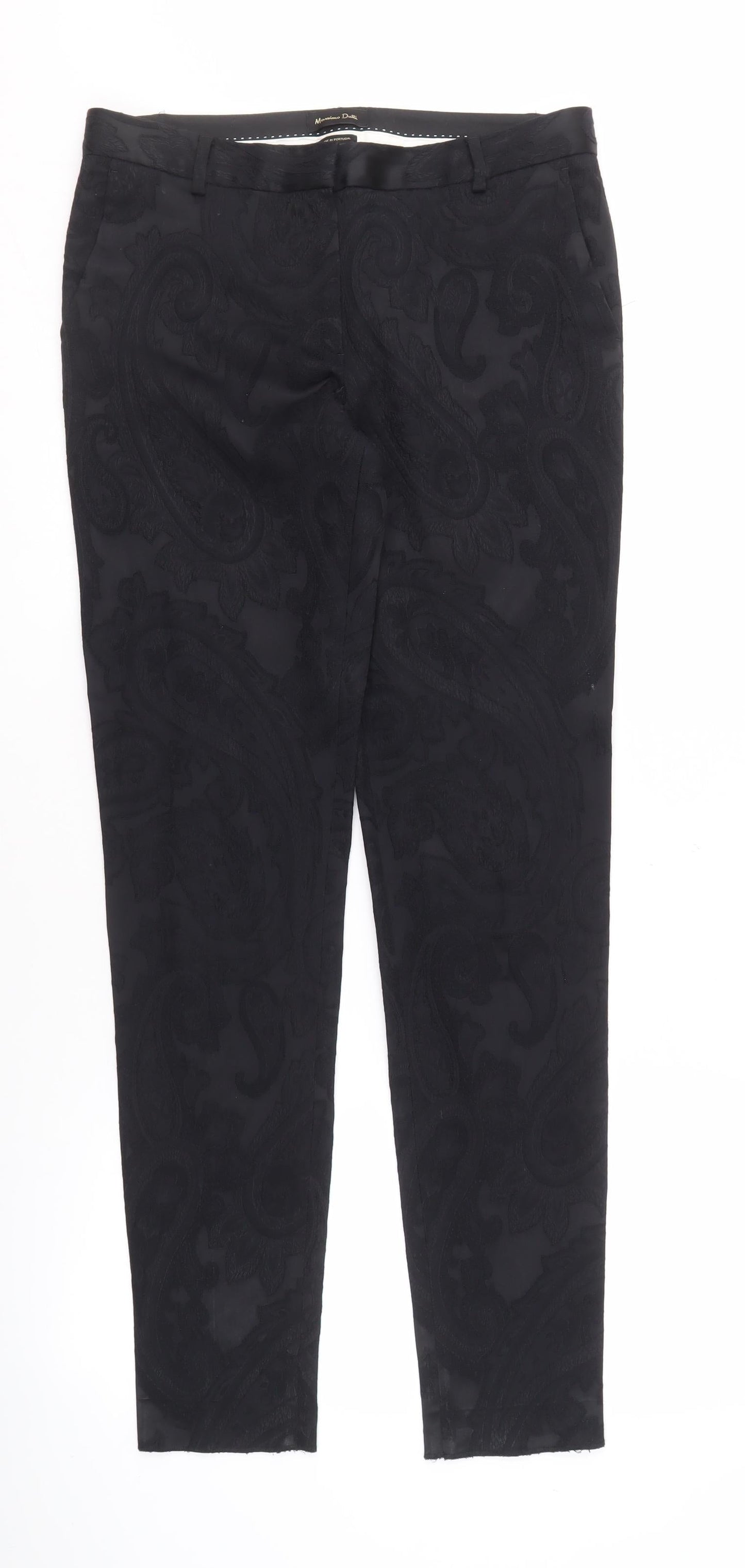 Massimo Dutti Women's Black Paisley Trousers Size 10