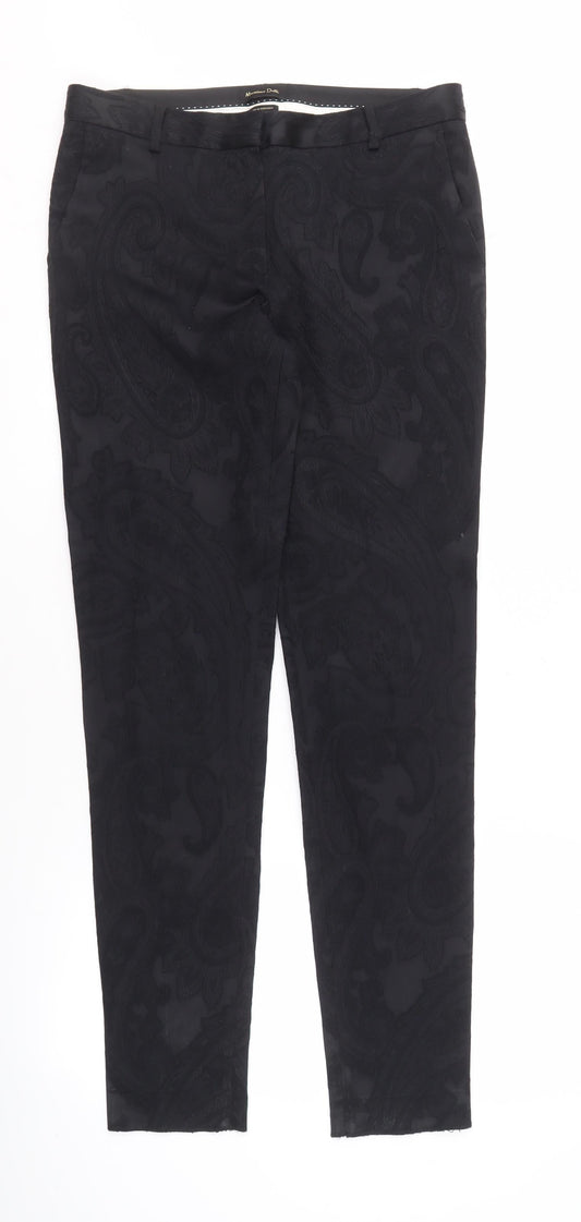 Massimo Dutti Women's Black Paisley Trousers Size 10