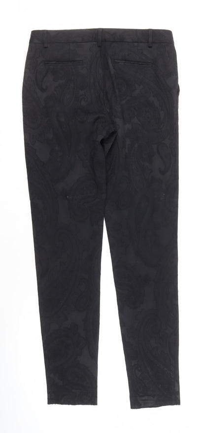 Massimo Dutti Women's Black Paisley Trousers Size 10