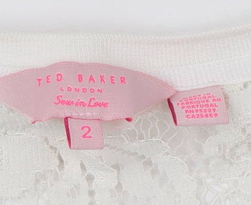 Womens UK Size 2 Ted Baker White Basic T-Shirt
