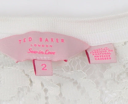 Womens UK Size 2 Ted Baker White Basic T-Shirt
