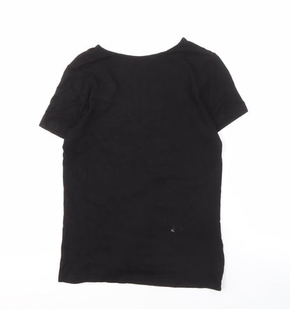 Berketex Women's Black V-Neck Embroidered T-Shirt - Size 12