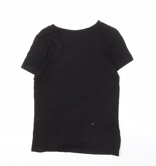 Berketex Women's Black V-Neck Embroidered T-Shirt - Size 12