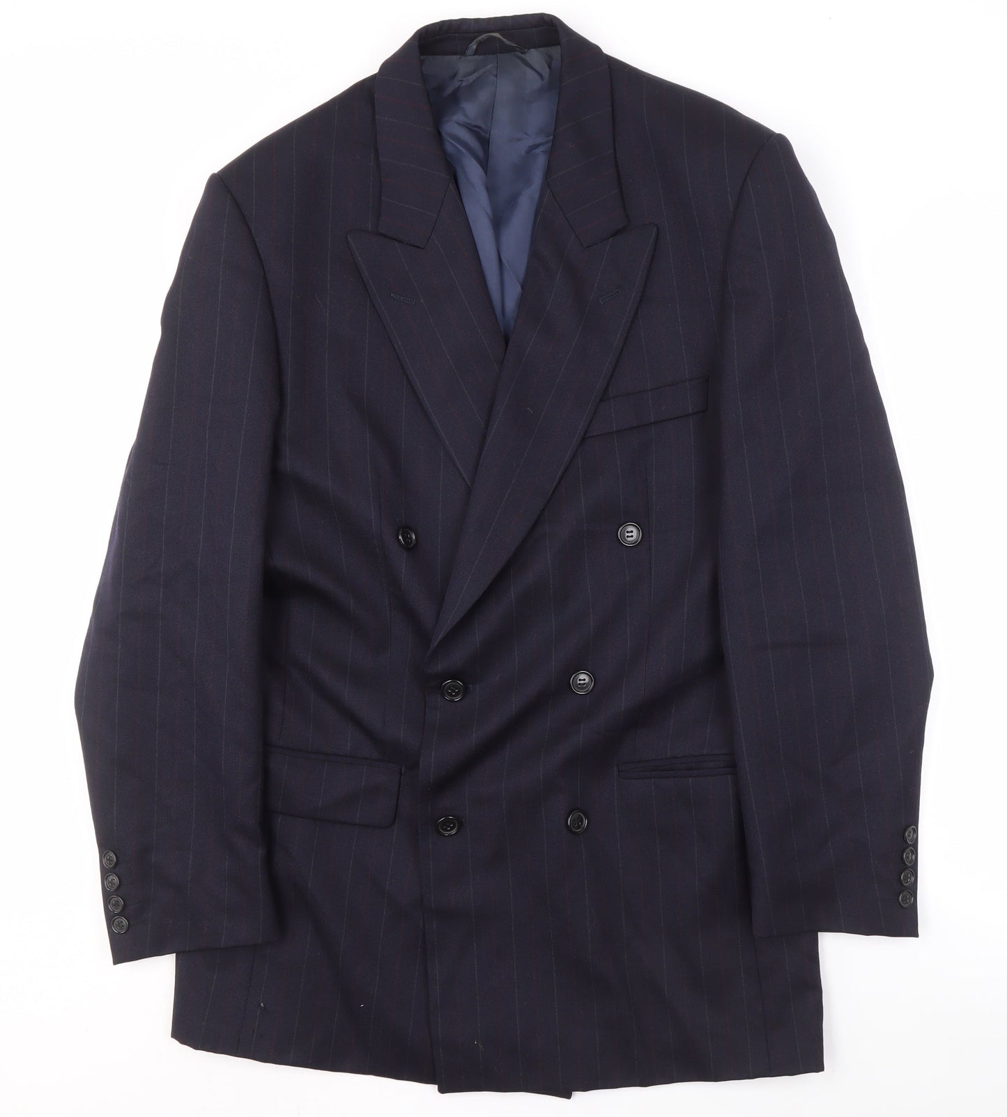 Harewood Men's Blue Striped Wool Blazer, Double-Breasted, 38L