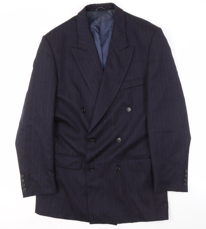 Harewood Men's Blue Striped Wool Blazer, Double-Breasted, 38L
