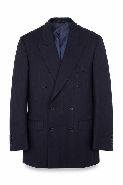 Harewood Men's Blue Striped Wool Blazer, Double-Breasted, 38L