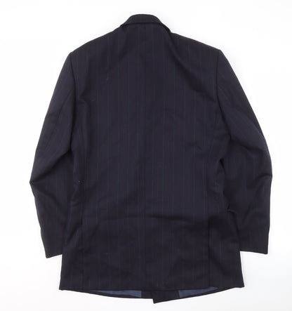 Harewood Men's Blue Striped Wool Blazer, Double-Breasted, 38L