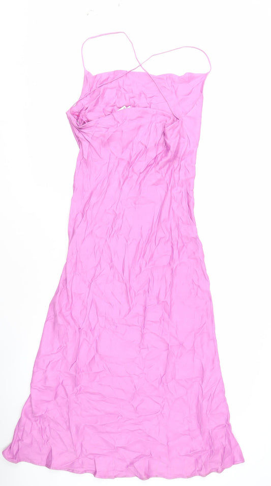Zara Women's Pink Slip Dress - Size S, Strappy Sleeve