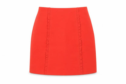 Oasis Women's Red Pencil Skirt Size 10 Ruffle Accent