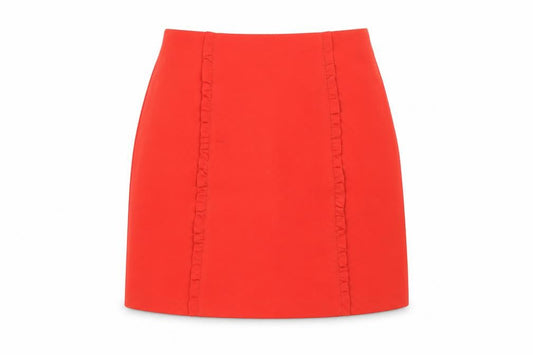 Oasis Women's Red Pencil Skirt Size 10 Ruffle Accent