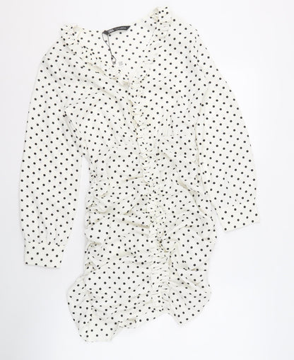 Zara Women's White Polka Dot Shirt Dress, Size S