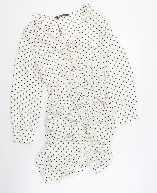 Zara Women's White Polka Dot Shirt Dress, Size S