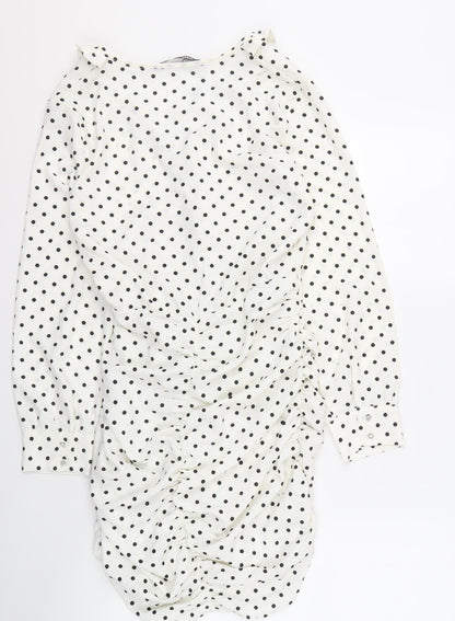 Zara Women's White Polka Dot Shirt Dress, Size S