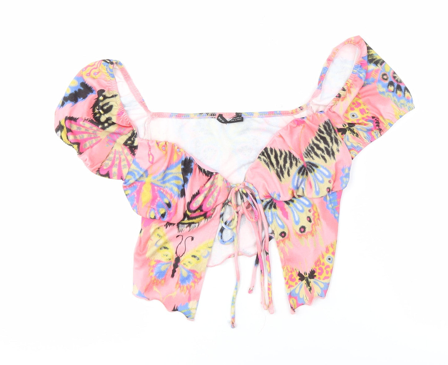 Bershka Women's Pink Butterfly Cropped Blouse M