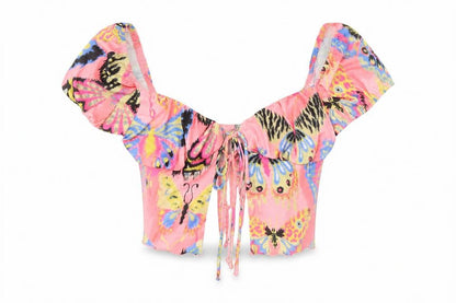 Womens UK Size M Bershka Pink Cropped Blouse
