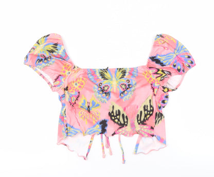 Bershka Women's Pink Butterfly Cropped Blouse M