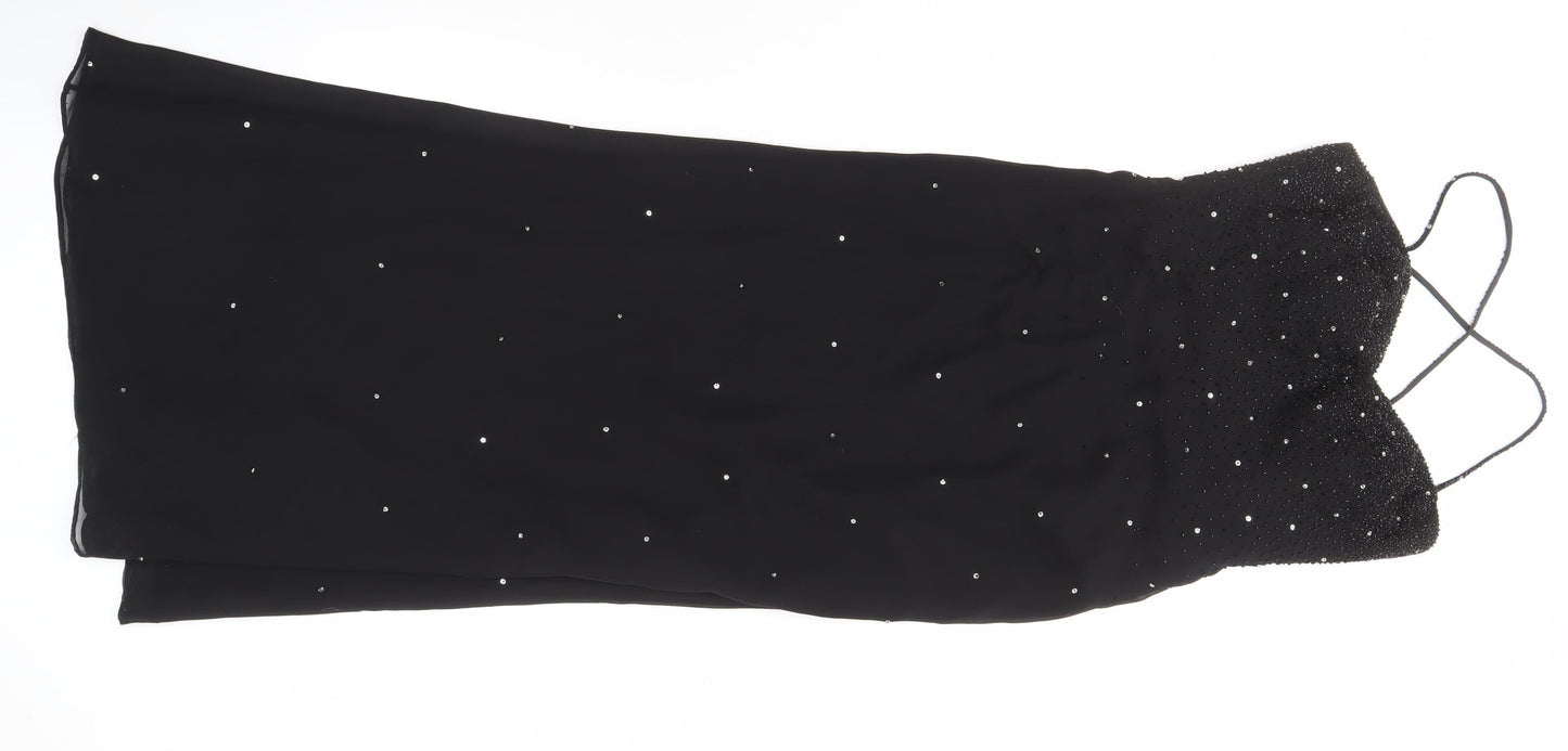 Marvie Women's Black Beaded Long Sleeveless Dress
