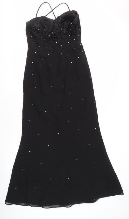 Marvie Women's Black Beaded Long Sleeveless Dress