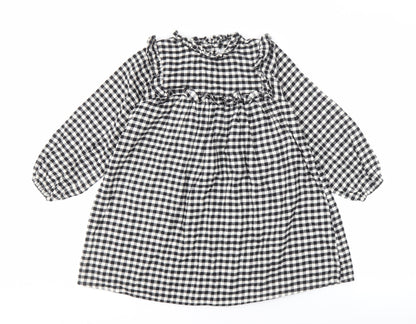 Next Girls Black Check Dress, Long Sleeve, Size 7 Years