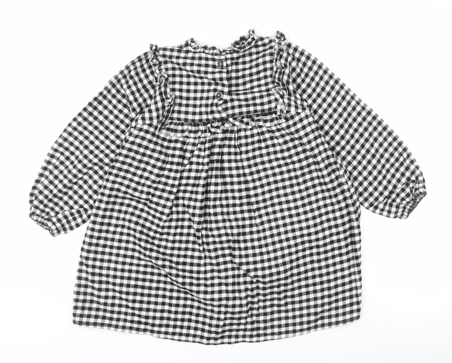 Next Girls Black Check Dress, Long Sleeve, Size 7 Years