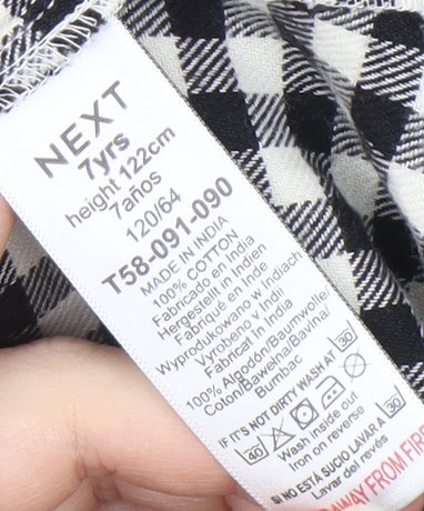 Next Girls Black Check Dress, Long Sleeve, Size 7 Years
