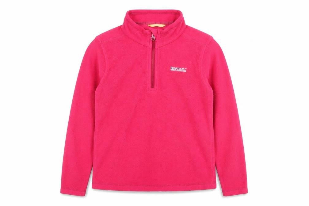 Front view of Regatta girls’ pink fleece pullover, size 11-12, lightweight