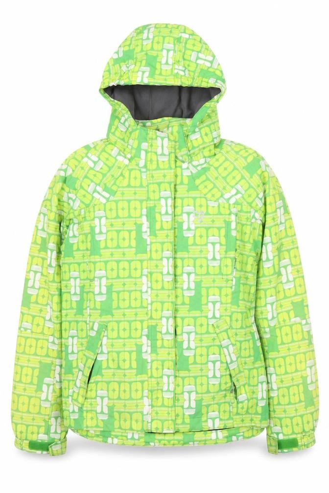 Front view of girls’ green ski jacket, size 12, winter breathable outerwear