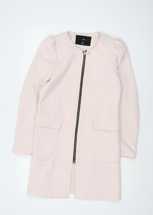 H&M Women's Pink Mid-Length Coat, Size 8, Casual Chic