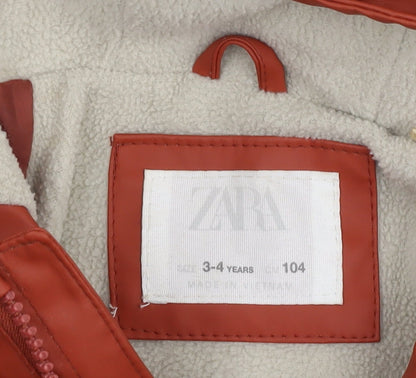 Zara Girls Orange Hooded Jacket 3-4 Years
