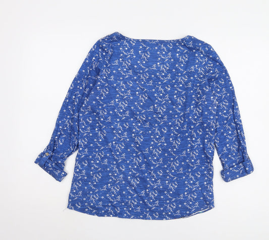 Mantaray Women's Blue Floral Blouse Size 12, 3/4 Sleeve