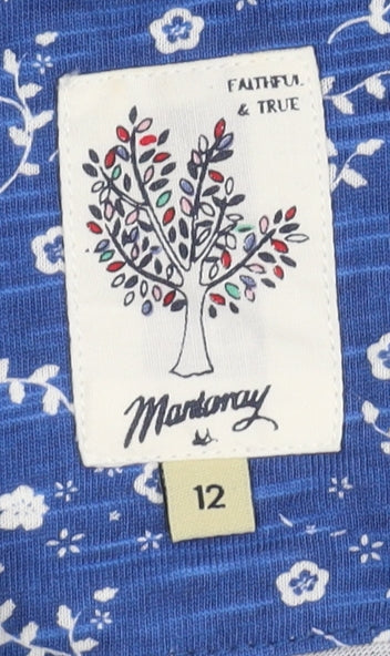 Mantaray Women's Blue Floral Blouse Size 12, 3/4 Sleeve