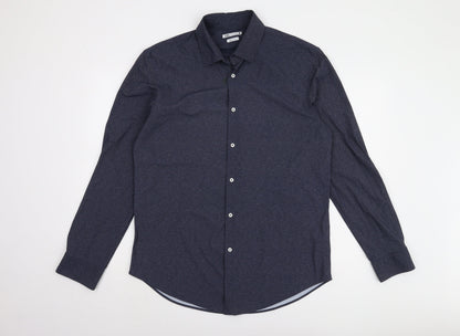 Zara Men's Blue Regular Fit Long Sleeve Shirt L