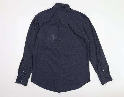 Zara Men's Blue Regular Fit Long Sleeve Shirt L