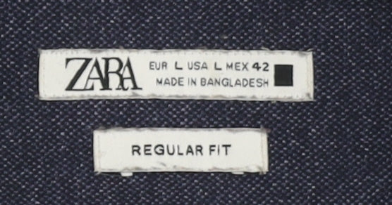 Zara Men's Blue Regular Fit Long Sleeve Shirt L