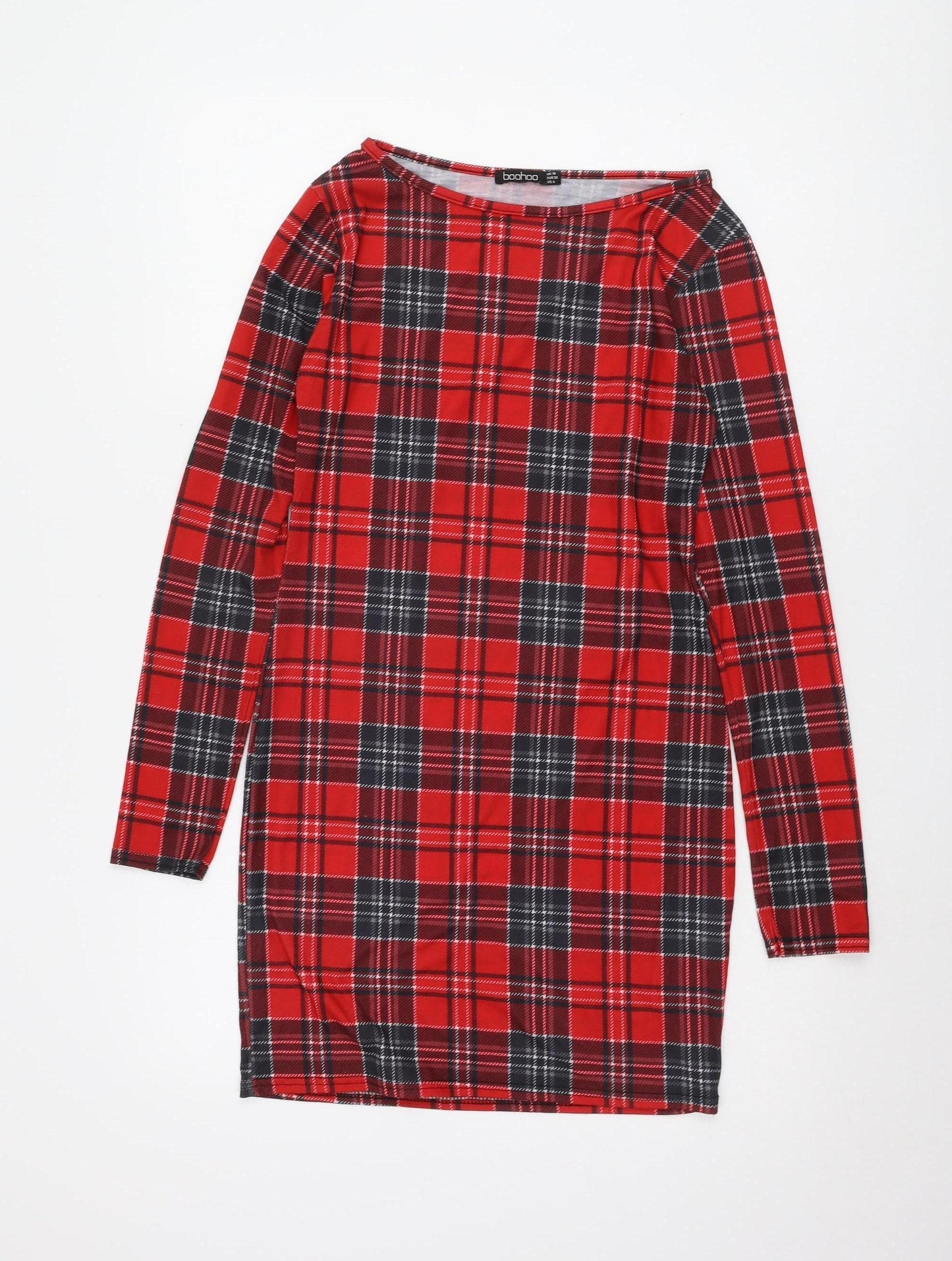Boohoo Women's Red Plaid Dress Size 10