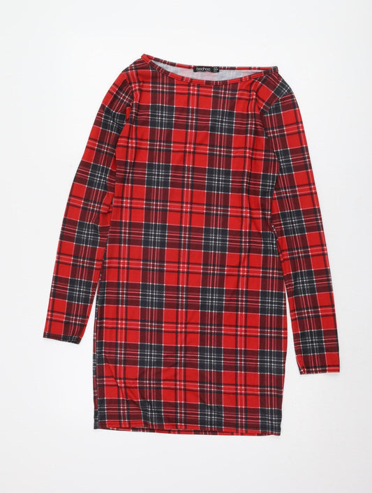 Boohoo Women's Red Plaid Dress Size 10