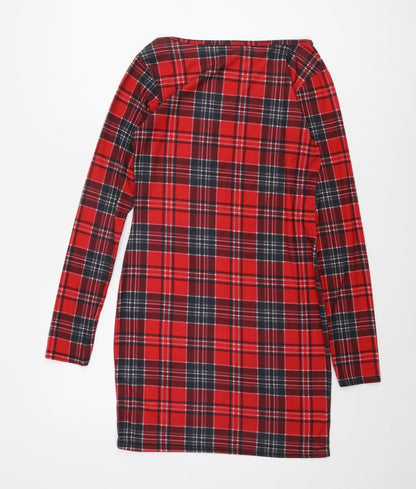 Boohoo Women's Red Plaid Dress Size 10