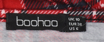 Boohoo Women's Red Plaid Dress Size 10