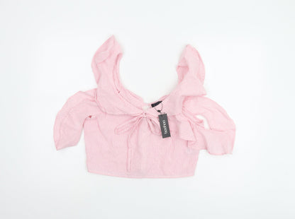 Boohoo Women's Pink Striped Cropped Blouse - Size 12