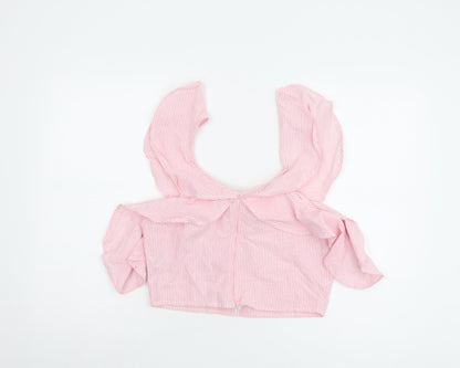 Boohoo Women's Pink Striped Cropped Blouse - Size 12